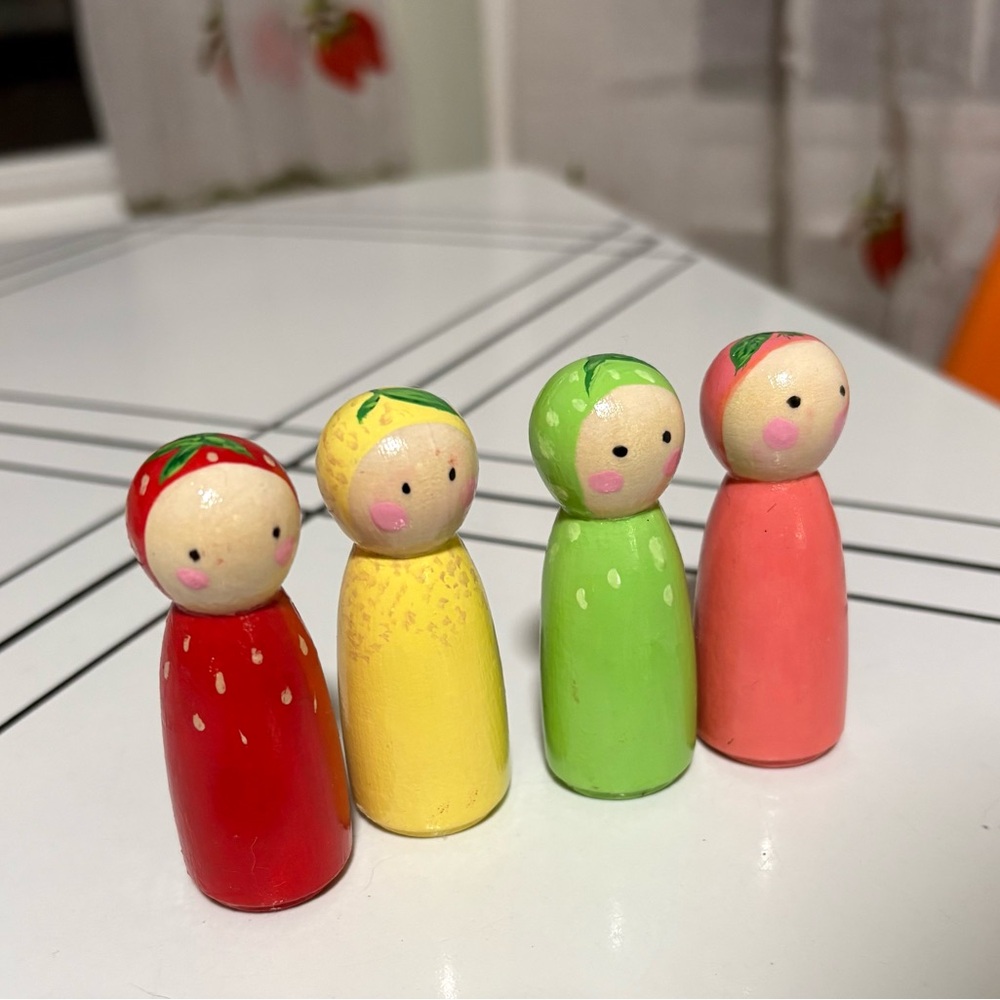 Colorful Fruit Wooden Peg Dolls Set Of Four